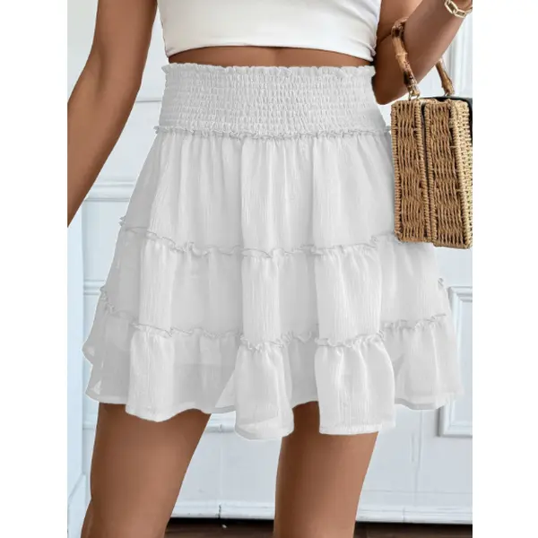 Lepunuo Women's Boho Floral Skorts, Flowy Tiered Ruffle Elastic-Waist Bottoms with Built-in Shorts and Pockets, Casual Style