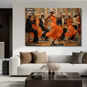 Vintage African American Jazz Band Wall Art - Wood Framed Wrapped Canvas with Trumpet, Saxophone, Piano & Drums - Music-Themed Decor for Living Room, Music Room, Office - Jazz Age Collectible for Musicians & History Lovers, 2D Flat, Perfect for Room