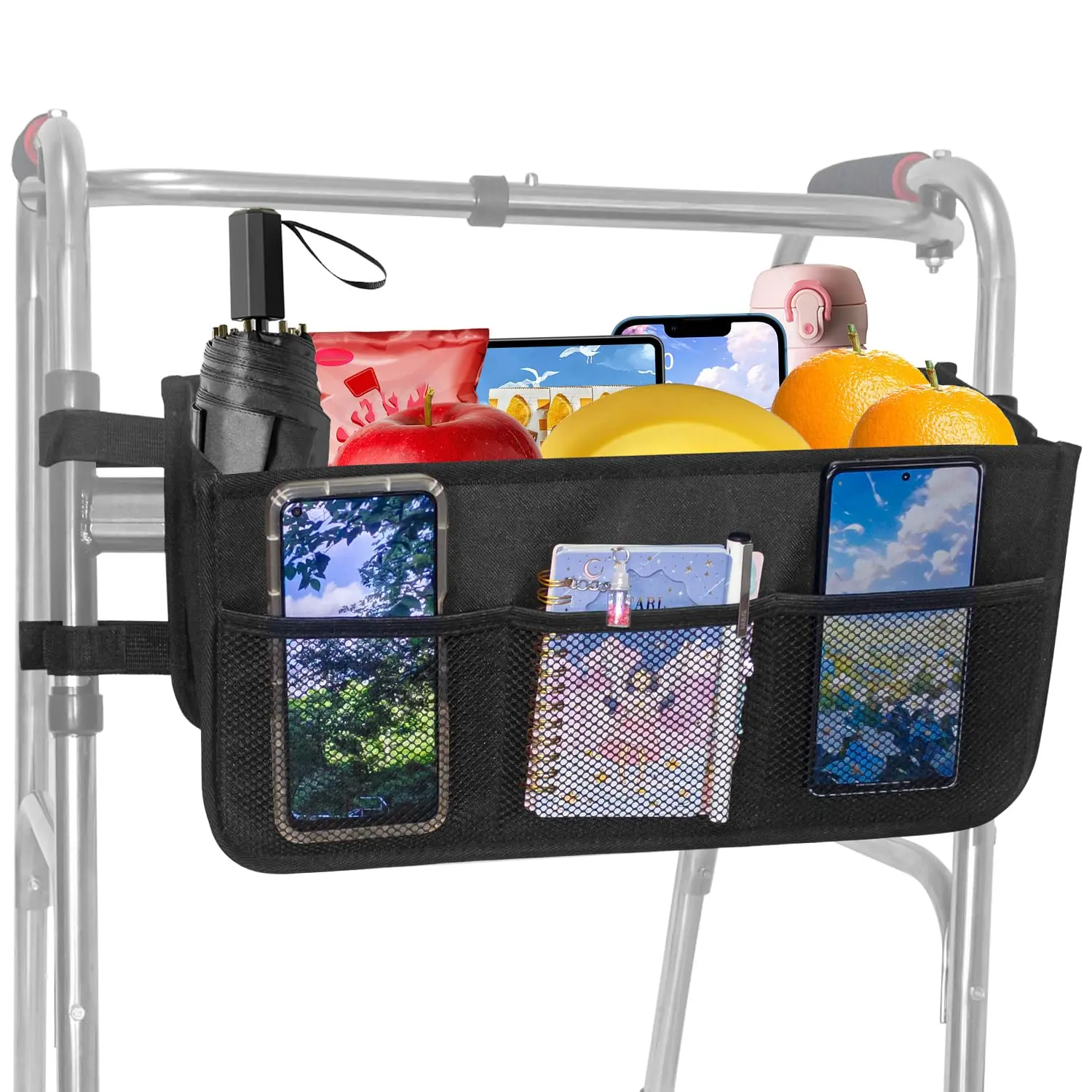 Upgrade Walker Basket Bag Water Cup Holder For Folding Accessories Foldable Storage With Big Capacity & Never Tipping Over Gift Family