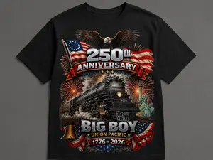 Big Boy 4014 Train USA 250th Anniversary T-Shirt, Patriotic American Locomotive Gift, Vintage Union Pacific Semiquincentennial Graphic Tee