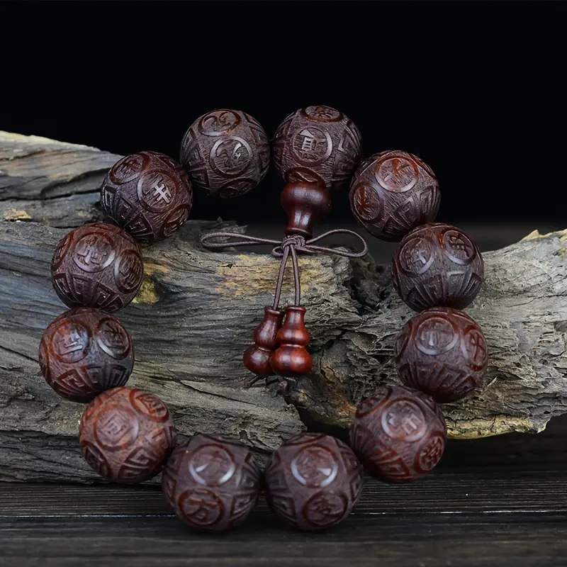 Xiaoye Zitan Meng Luochuan Twelve Truths Cameo Engraved Mahogany Strings bracelet