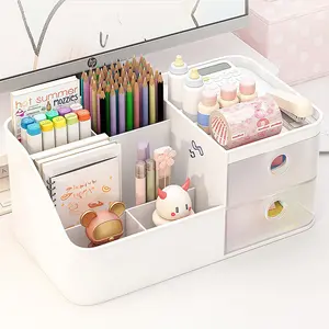 Large Capacity Desktop Storage Box with 6 Compartments & 2 Drawers, Multi-Functional Organizer for Office & Home Use