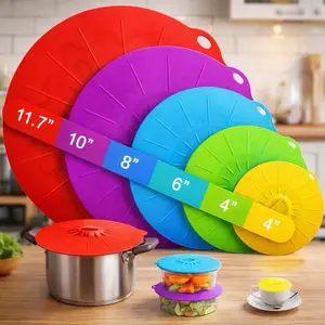 Silicone Lids 5-Pack | Reusable Microwave Splatter Cover & Food Storage Lids | Heat-Resistant Suction Covers for Bowls, Pots, Pans, Plates | Stove, Oven & Fridge Safe