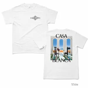 Casablanca Tropical Graphic T-Shirt, Retro Moroccan Style Tee, Unisex Classic Fit Cotton Crew Neck, Perfect for Everyday Summer Wear