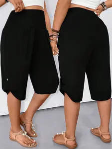 Women's High Waist Wide Leg Print Shorts, Casual Summer Boho Style, Elastic Waistband with Side Buttons, Top & Woven Bag Included