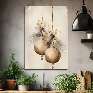 1pc Charming Christmas Pine Cone Waterproof Canvas Art - Elegant Framed Wall Decor for Home & Office, Ideal Holiday Gift, High-Quality Bohemian Style Painting with Festive Bow Accents, Christmas Home Decor, 2D, Perfect for Room Decor