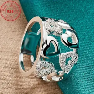 S925 sterling silver - hollow - heart-shaped - synthetic zircon ring - elegant classic style - suitable for daily wear and gifts - perfect feminine charm - Valentine's Day gift