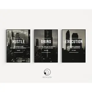 NBHYK 3 Piece Motivational Wall Prints Office Decor Hustle Grind Execution Definitions Modern Art 3x Hustle Verb Grind Art Print Set for Home & Office Decoration
