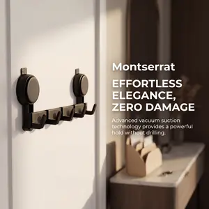 Damage Free Renter Friendly No Drill 5-Hook Wall Rack, Super Strong Adhesive, Waterproof Rustproof Heavy Duty Hook for Towel Coat Bag, No Screws Easy Install for Bathroom Kitchen Entryway, Sticky Wall Organizer for Smooth Tile Glass Surfaces