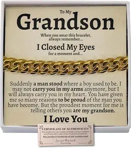 Love You This Much To My Grandson Cuban Bracelet, 316L Surgical Steel, Grandson Keepsake Gift, Bracelet for Grandson from Grandma