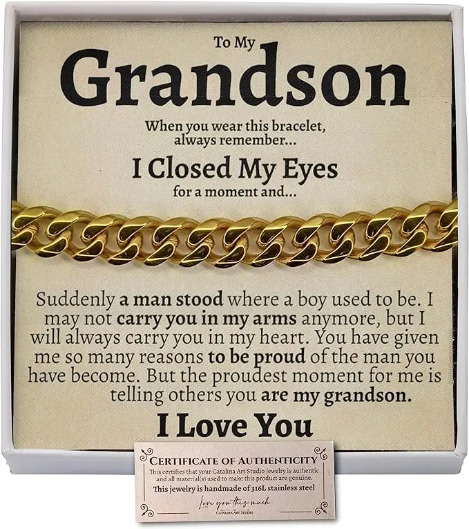 Love You This Much To My Grandson Cuban Bracelet, 316L Surgical Steel, Grandson Keepsake Gift, Bracelet for Grandson from Grandma