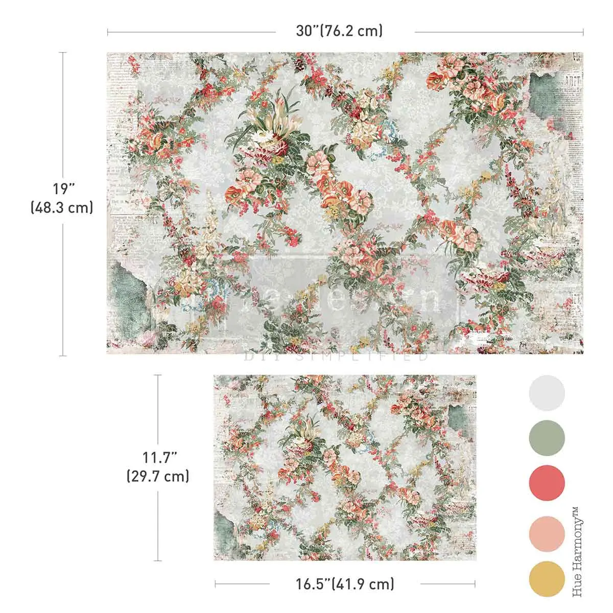 Double Delight Decoupage Fiber Paper Set - Jardin Fleuri - Total 2 sheets - 1 sheet, 19.5"x30" + 1 sheet, 11.7"x16.5" / mulberry paper (COO - Thailand)