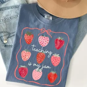 [Collection for Comfort Colors]Teaching Is My Jam Strawberry Teacher Shirt, Cute Teacher Graphic Tee, Kindergarten Preschool Teacher Shirt, Back To School Teacher Outfit, Teacher Appreciation Gift, Fun Teacher Shirt, For Youth & Adult
