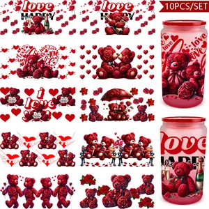 Set of 10 stickers, Valentine's Day bear stickers, fits 16-oz mugs, printed, UV-resistant, DIY stickers, the perfect gift