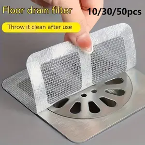 10/30/50 Pack Shower Drain Hair Catcher Stickers, Tool-Free Adhesive Bathtub Sink Drain Cover, Prevent Clogs, Clean Bathroom, Flexible Mesh Design