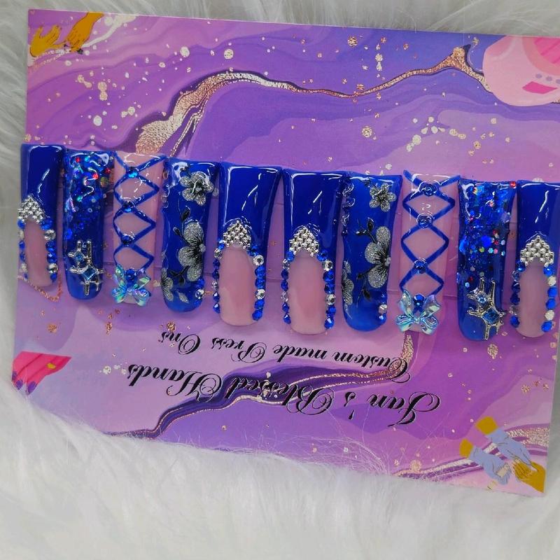 Jan's Custom Made Press On Nails - XL Pink and Blue Valentines Day Duckie Press On set