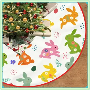 Easter Tree Skirt 30" Colorful Bunny Christmas Tree Easter Tree Mat for Holiday Party Decoration Home Indoor Outdoor