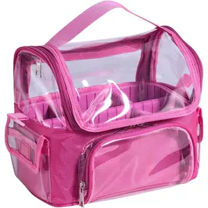 Makeup Bag, Transparent PVC Clear Travel Makeup Brush Holder, Tool Organizer Case with  Strap (Hotpink)