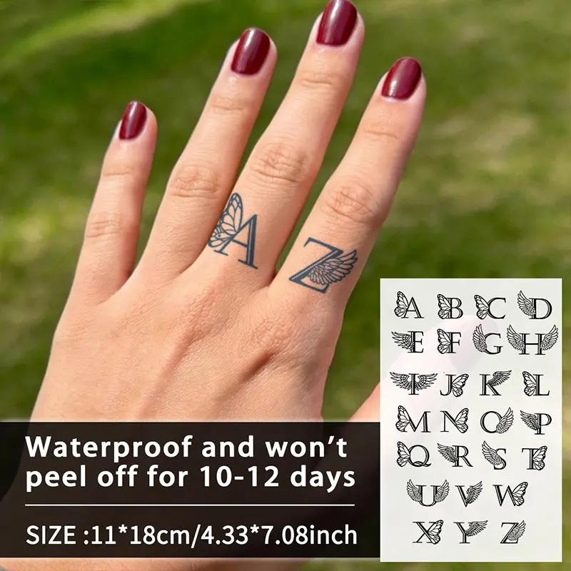 Temporary Fake Letter Wing Tattoo Stickers, Waterproof Long-Lasting 7-15 Days, Semi-Permanent Herbal Tattoos, Realistic Non-Glossy for Men and Women