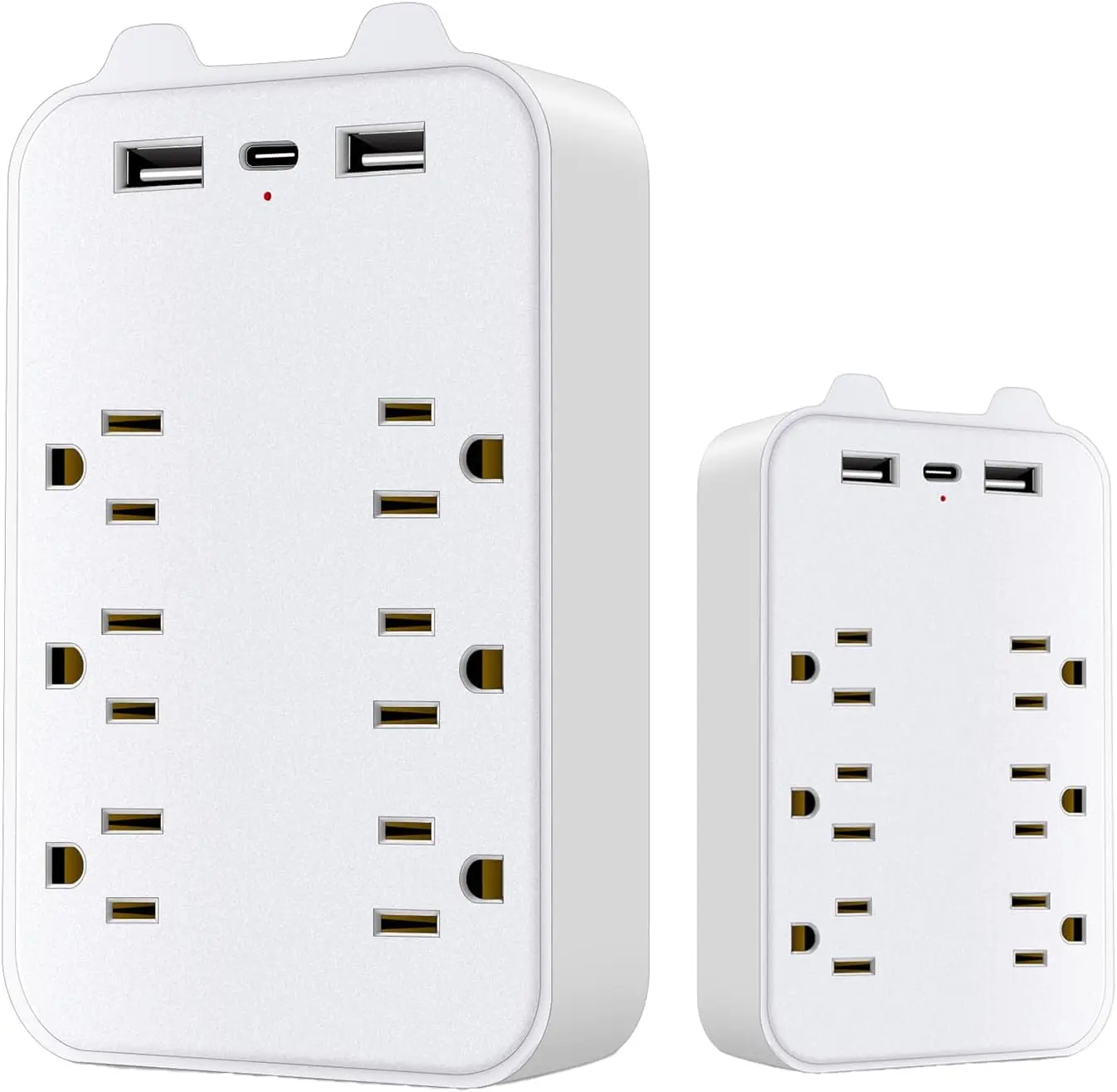 9-in-1 Power & Charge Surge Protector Outlet Extender, Universal Wall Socket, 6 AC Ports, 2 USB-A, 1 3A Type C, ETL Listed, Triple-Sided Wide Spacing, 125V 1875W Max, Flame-Retardant Material for Home, Office Indoor Use