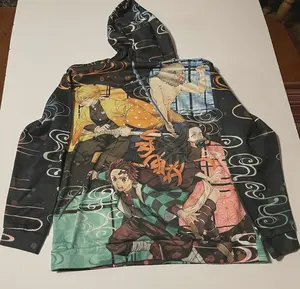 Anime Demon Slayer Fleece Hoodie Graphic Print Pullover Multicolor Men’s