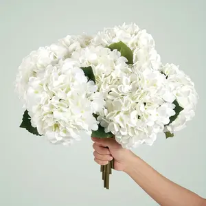4pcs 18" Realistic Artificial Hydrangea Flowers - Large Lifelike White Hydrangea Bouquet with Green Leaves, Perfect for Home Party Decor, Outdoor Wedding Table Centerpieces & Spring/Easter Decoration, Table Settings | Elegant Floral Arrange