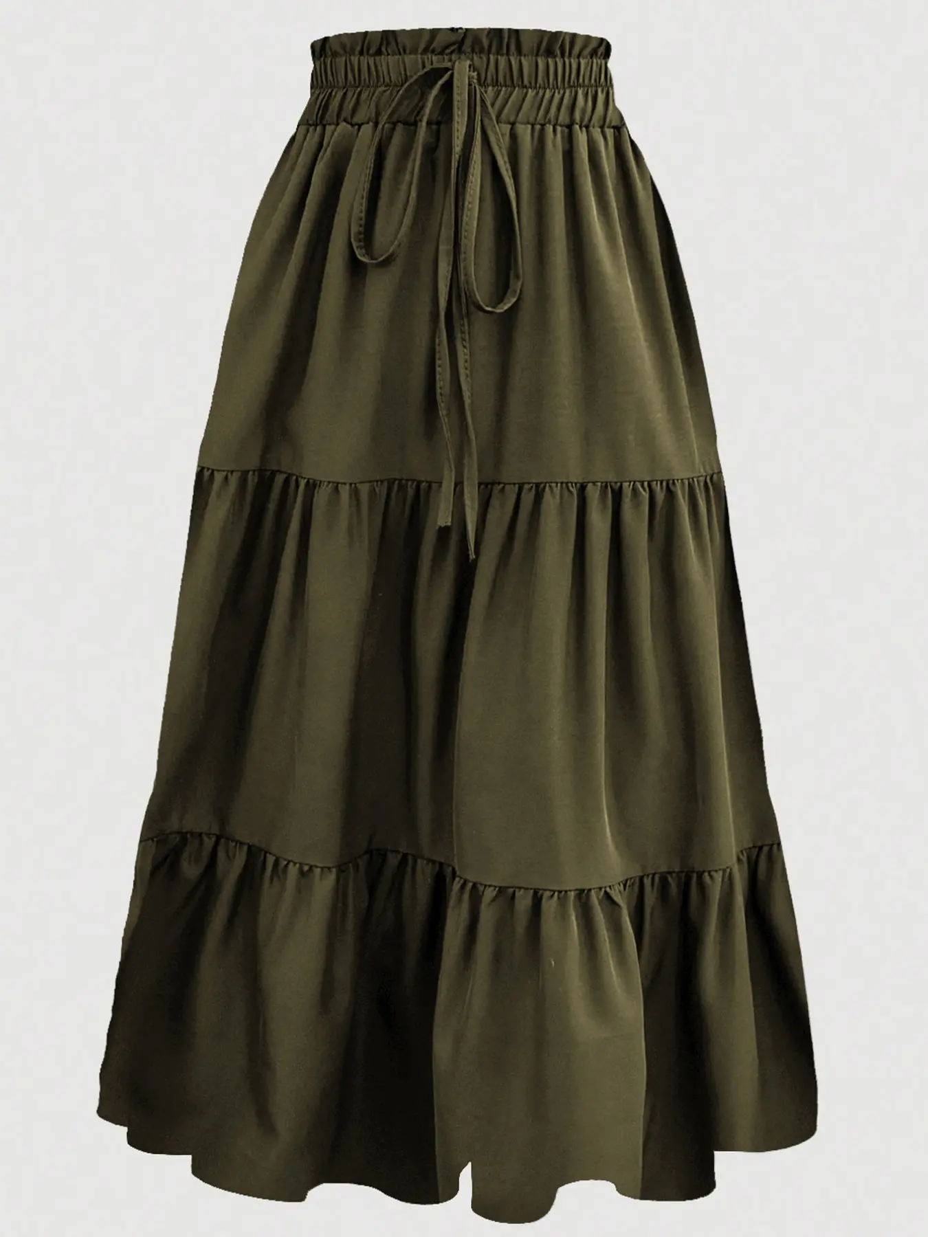Elegant Midi Skirt Bottom with Pleated Tiered Design, Lightweight Summer Fabric & Elastic Gathered Waist with Adjustable Drawstring, Perfect for Boho, Bohemian and Casual Style, Versatile, Chic and High-End Look