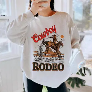 Western Cowboy Rodeo Creweck Sweatshirt, western clothing, western tops, western outfits women, western cowgirl stuff, punchy western wear, country girl stuff clothing clothes, women's graphic tees, sweatshirts for women, rodeo outfits