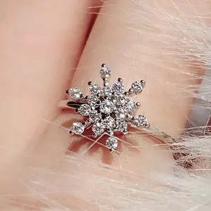 Spinning snowflake rotating ring zircon fashion personality ring good luck open ring couple anniversary birthday gift