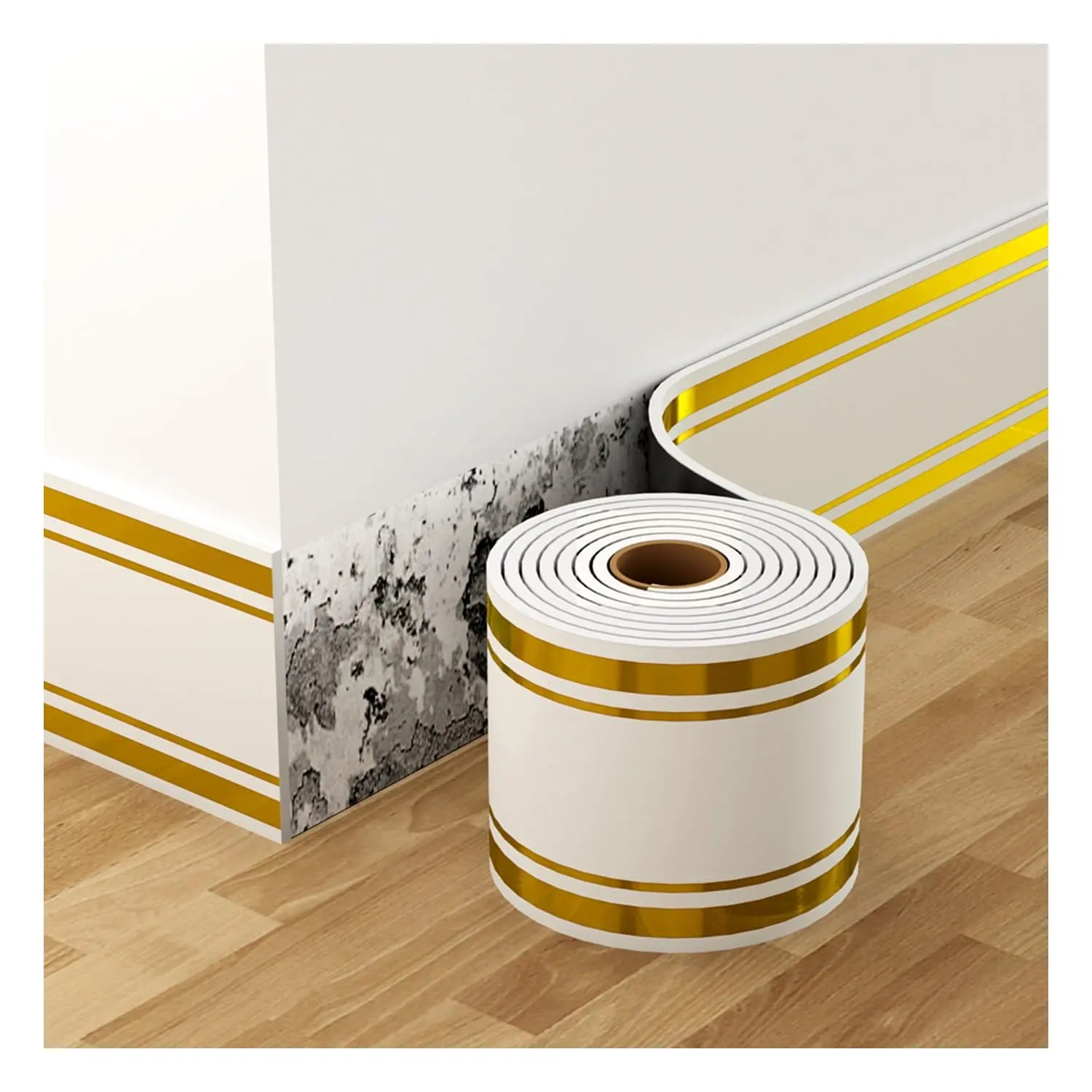 1 Roll Self-Adhesive PVC Baseboard Trim, Peel-and-Stick Flexible Skirting Board Wall Border, Waterproof Removable Decorative Trim for Covering Wall Scratches, Home Renovation