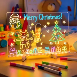 Lumiboard LED Light Up Acrylic Message Board with 12 Neon Pens - 12" x 8" Erasable Glow Note Board for Kids Creative Drawing, Desk Decor & Small Business Signs - USB Powered Night Light Memo Tablet
