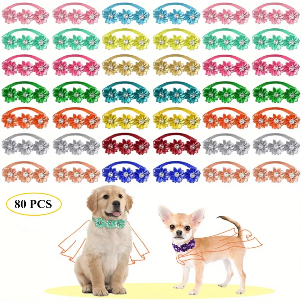 80-Piece Bulk Pack Dog & Cat Collars with Floral Bowtie, Beautiful Flowers Design & Neckties, Adjustable 20cm-38.5cm Webbing for Small-Medium Pets, Pet Grooming Accessories (Home Improvement, Building Supplies, Wallpaper & Wall Trim)
