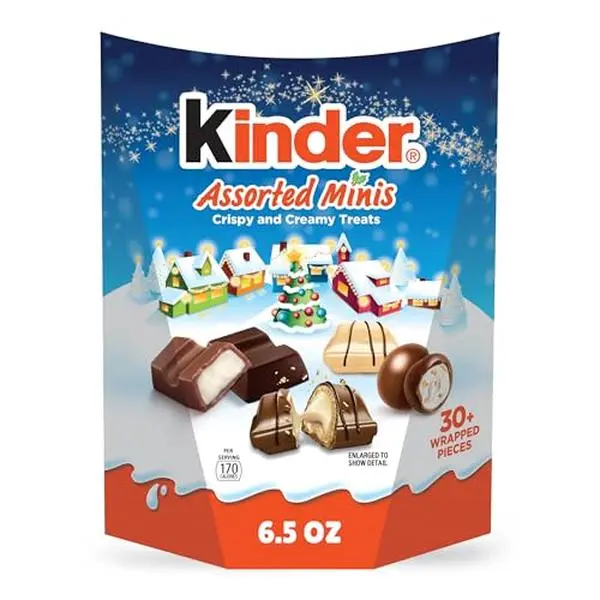 Kinder Assorted Minis, Creamy Milk Chocolate and Crispy Wafer Holiday Treats, Individually Wrapped, 30 Count, 6.5 oz