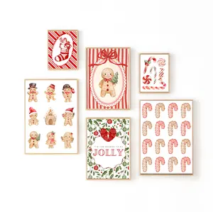 Retro style Christmas gingerbread wall decorations, cute Christmas holiday decoration posters, suitable for winter decoration in living rooms, kitchens or baby rooms.