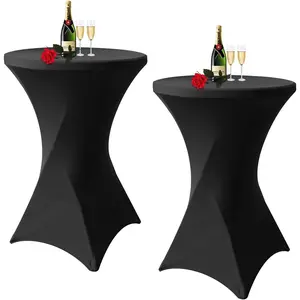 2 Pack Cocktail Table Covers 32"x43" Spandex Stretch Highboy Top Tablecloth Fitted Round Table Cloths for Bar Wedding Cocktail Banquet Tables (2, Black, 32"x 43")