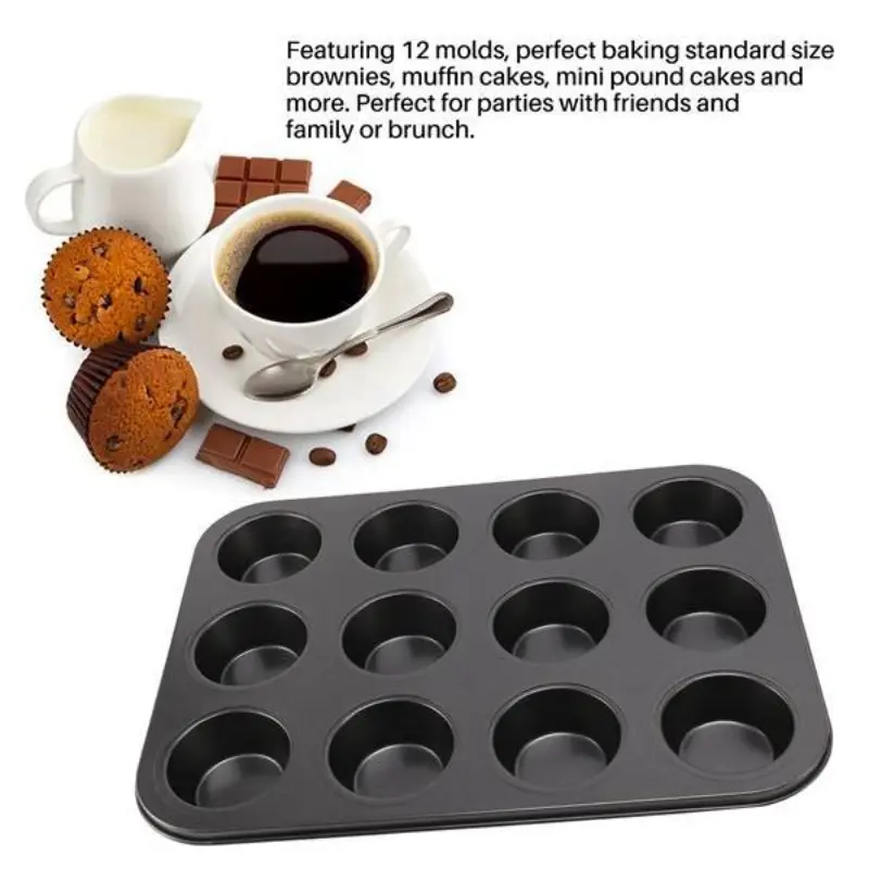High-Grade Steel Muffin Pan Set, Durable Reusable Design, Perfect for Baking Muffins/cupcakes/brownies, Pack of 12 Cups, Molds