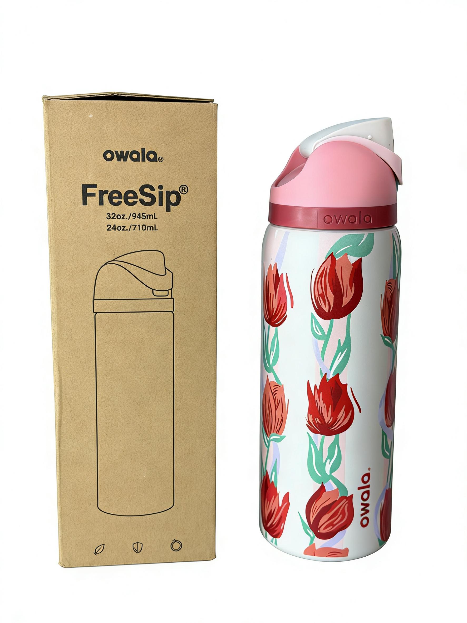 Owala 32oz Insulated Water Bottle - Tulip Print | Leak-Proof, 24hr Cold Retention | Great for Hiking & TravelDrinkware Flasks Tumbler Bottled Mug Portable Straw