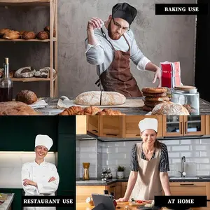 2PCS Chef Hat Adjustable Elastic Baker Kitchen Cooking Chef Cap, Reusable and Washable Durable Pure Cotton Cook Cap (Cotton, Black+White), Medium