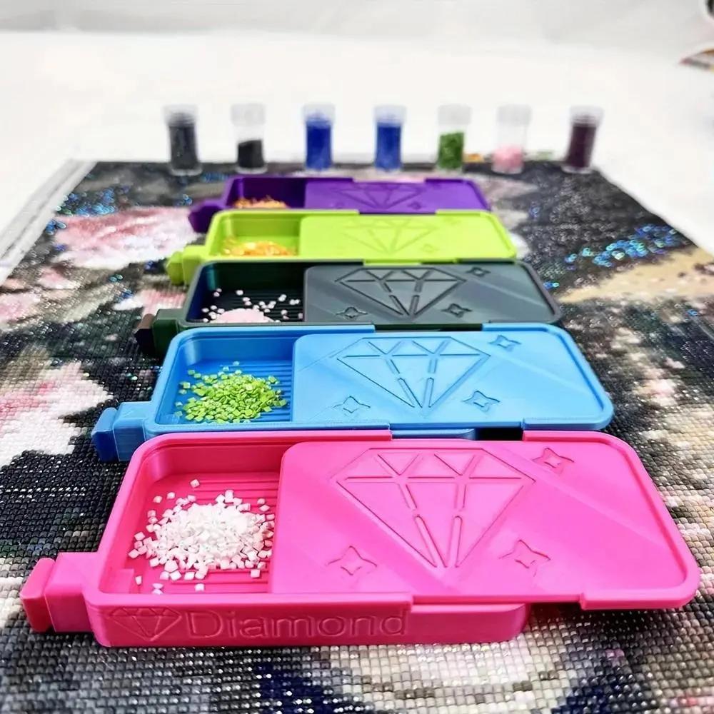 3D Printed Grooved Plastic Ship-Shaped Diamond Painting Tray with Slide Cover, Portable Drill Storage Box for Diamond Arts, DIY Needlework Tool Organizer Craft Accessory
