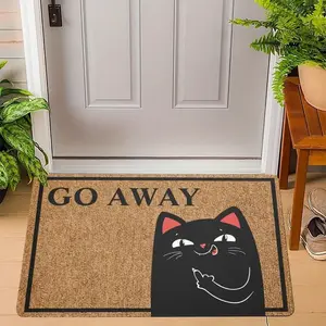 Sassy "Go Away" Meme Flannel Door Mat Collection – Funny Cat/Goat Designs, Playful Sarcastic Prints, Non-Slip Indoor/Outdoor Welcome Mats for Humorous Home Decor, Animal Printed Rug