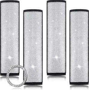 5 Pack Bling Seat Belt Covers Rhinestones  Seat Belt Strap  Pad for Women with   Soft Rhinestone Start Button Universal Interior Accessories for  SUV