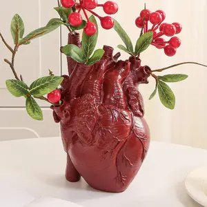 Elegant Heart Shaped Home Decorative Vase Red Resin Floral Display Stylish Home Accent Holiday Wabi Sabi