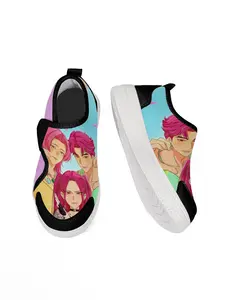Exclusive Recommendation Unique Print Fashion Kpop Trainer Shoes, Anime Character Prints + Velcro Design, Essential Casual Training Shoes