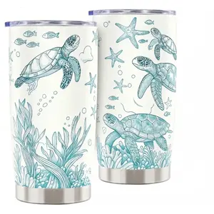 20oz Insulated Stainless Steel Tumbler with Cute Sea Turtles Design - Keeps Drinks Hot/Cold, Fits Car Cup Holders - Ideal Gift for Sea Turtles Lovers (Friends, Family, Girlfriend, Brother),Mother's Day Gift,Unique Gift for Sea Turtle Lovers,Beach Day