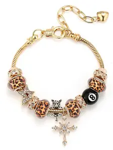 Cross-border New Leopard Print Charm Bracelet, 8-Ball Design Jewelry, DIY Accessory for Women & Girls, Perfect Gift for Parties & Daily Wear, Fashion Bracelets, Fashionable Jewelry