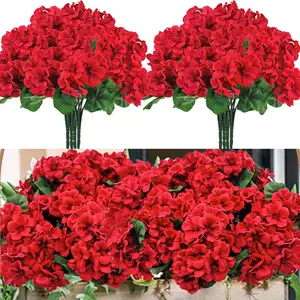 4 Pcs Artificial Geranium Flowers, Silk Flower, Outdoor UV Resistant, Garden Plants, Faux Flowers, Christmas Home Kitchen Decor, Realistic Faux Flowers