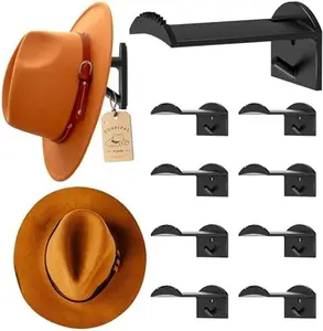 Hat Hooks Wall 8 Pack Cowboy Hat Rack Suitable Sun Hats Fedora Wide Brim Hats Strong Hold Hat Hangers  Wall Western Room Decor Black  2.9inch