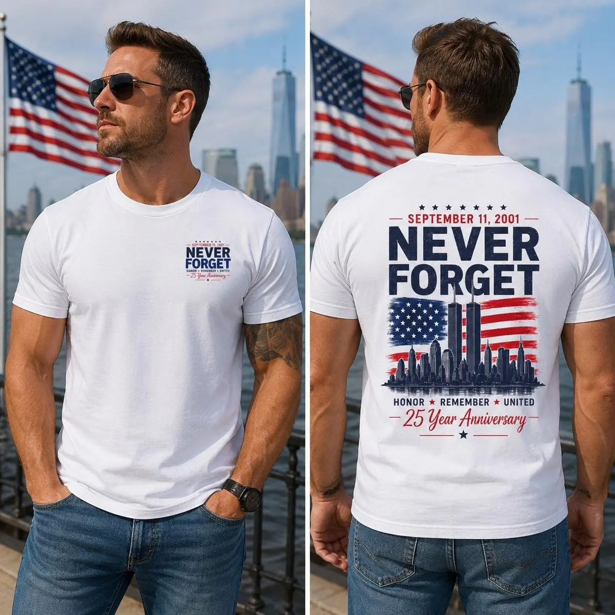 25th Anniversary 9/11 Never Forget T Shirt Sweatshirt Hoodie | Memorial Tribute, Unisex Sweater Pullover Tee