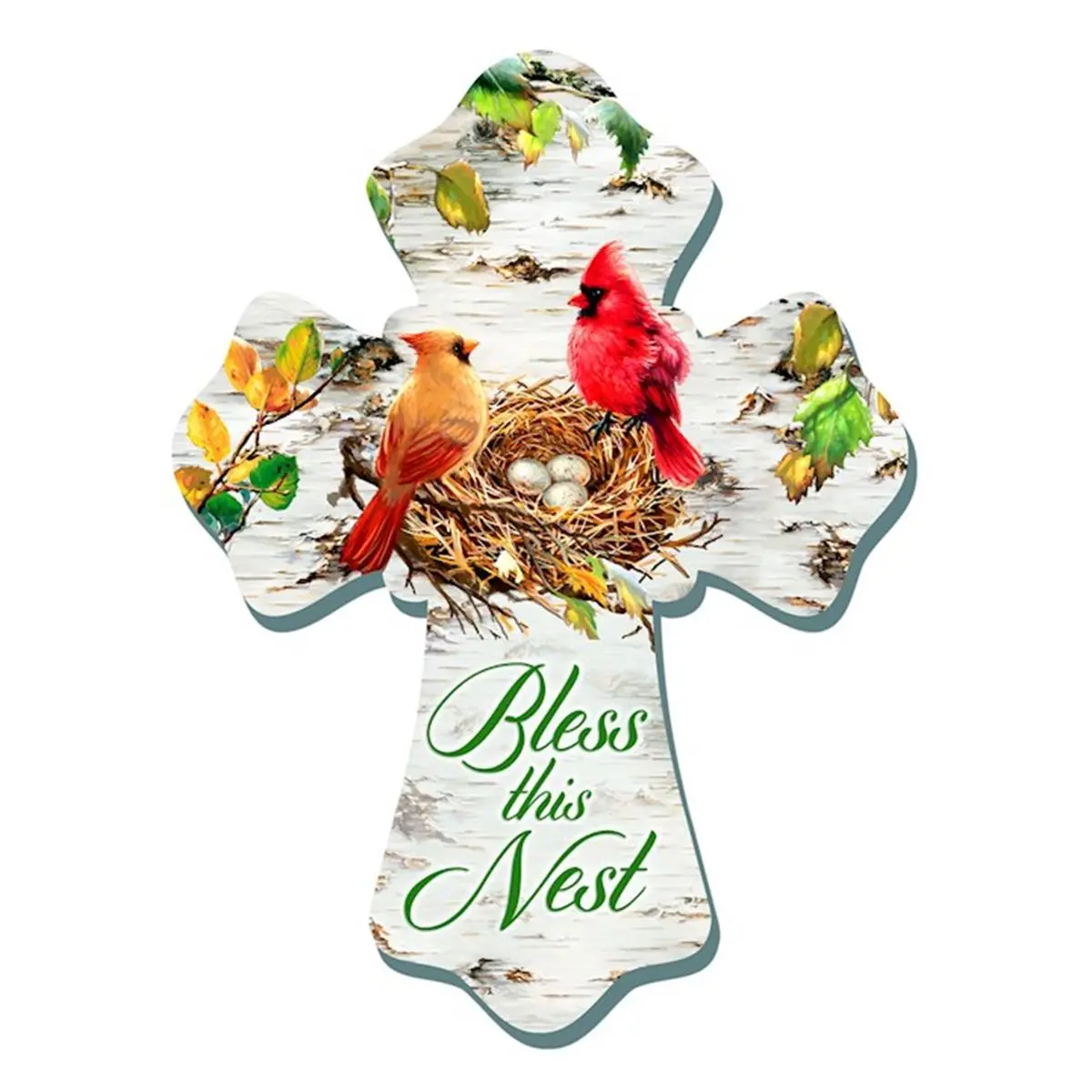 212 MAIN 6x8 in. Glow Decor Wall Cross - Religious Decoration, Cardinals-Bless This Nest Design, Faith-Focused Room Decor Gift