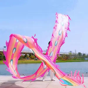 Square Exercise Dance Outdoor Flinging Fitness Dragon POI Wu Long 3D Real-Like Dragon Ribbon Streamer Set (19.6ft, Pink Phoenix)